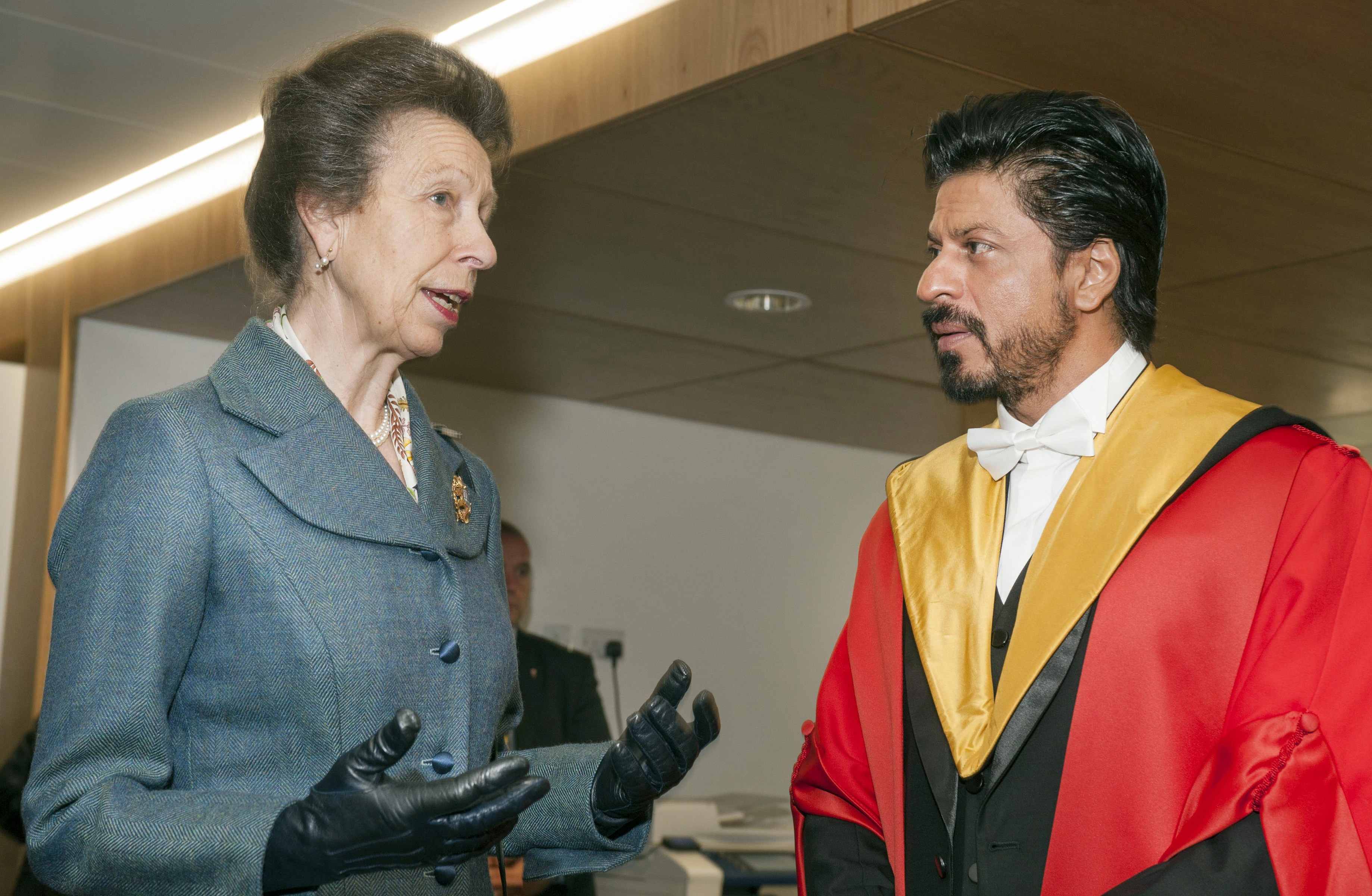 The Princess Royal of Edinburgh in talks with Shah Rukh Khan at University Of Edinburgh on 15th October 2015